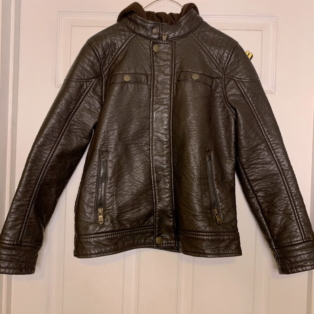 Genuine leather coat with detachable hood !